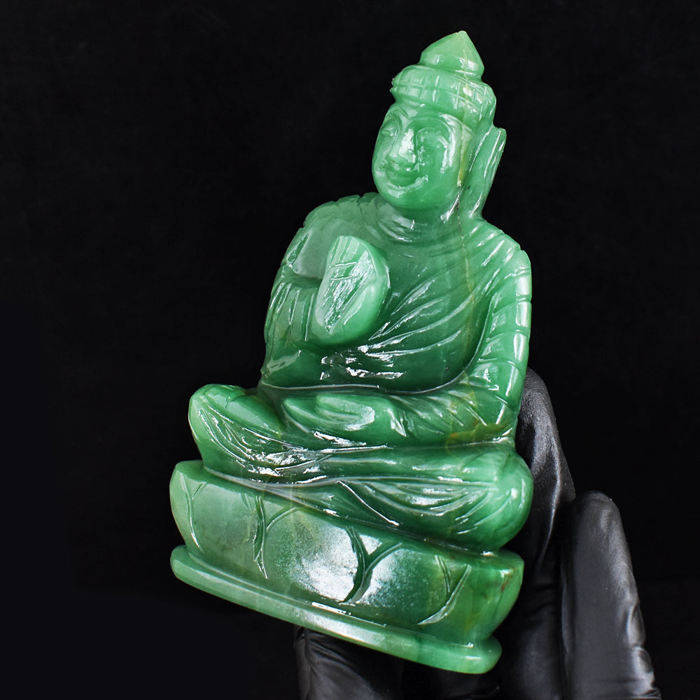 Natural 1237.00 Cts Genuine Green Aventurine Hand Carved Crystal Buddha Idol Gemstone Carving