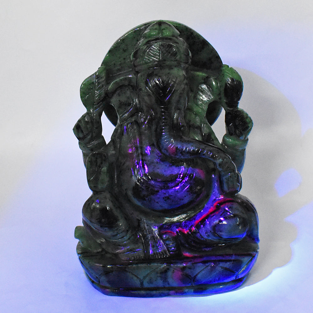 Stunning  11470.00 Cts Genuine Ruby Zoisite Hand Carved Crystal Gemstone Carving Lord Ganesha Idol