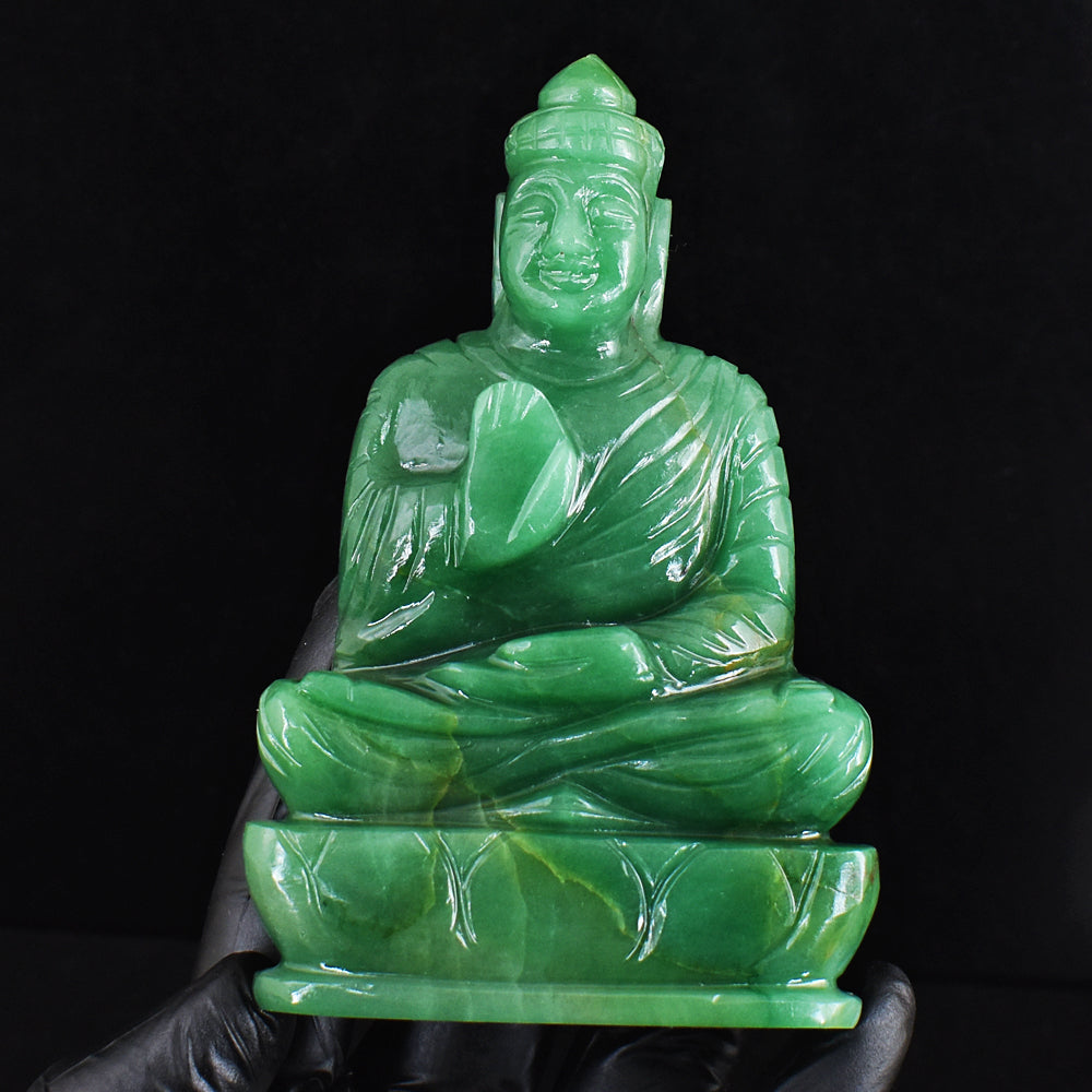 Natural 1237.00 Cts Genuine Green Aventurine Hand Carved Crystal Buddha Idol Gemstone Carving