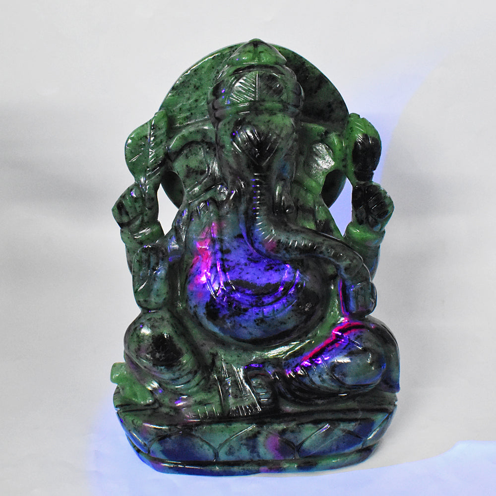 Stunning  11470.00 Cts Genuine Ruby Zoisite Hand Carved Crystal Gemstone Carving Lord Ganesha Idol