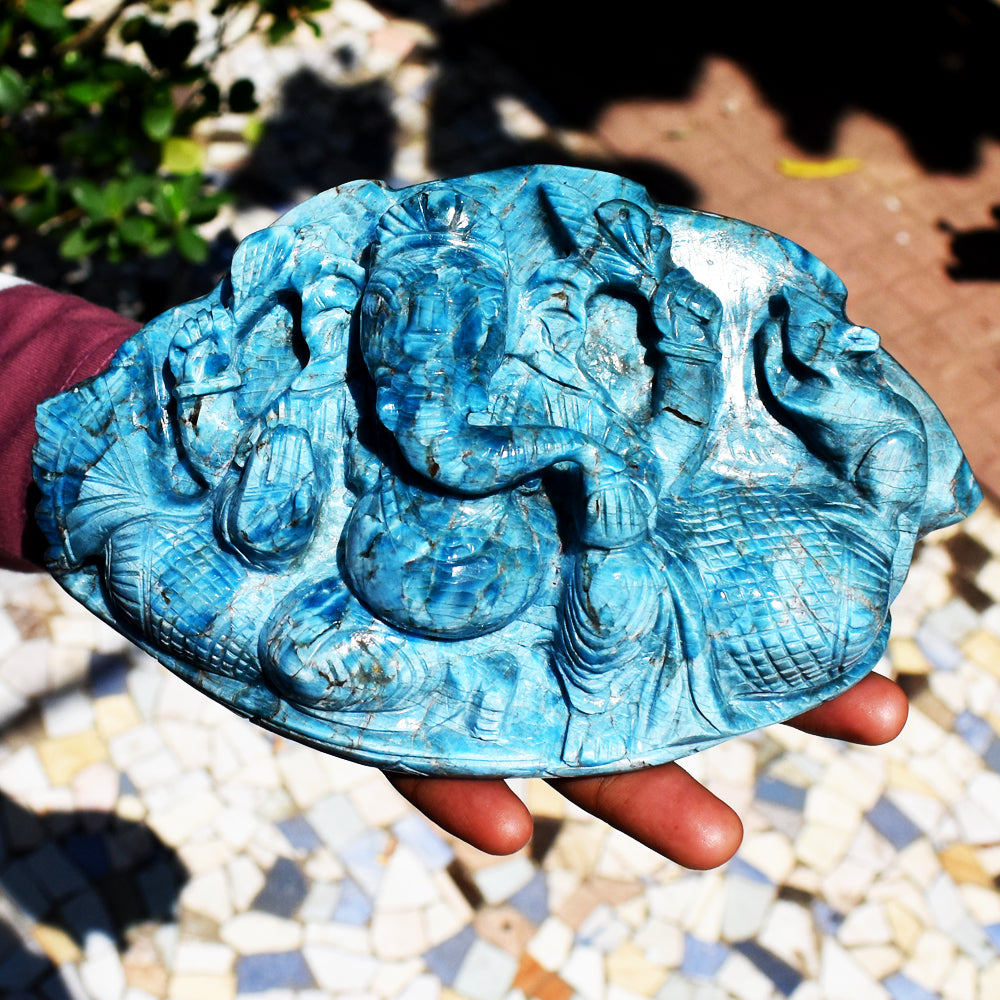 Stunning 12965.00 Cts Genuine Apatite Hand Carved Gemstone Crystal Ganesha Carving