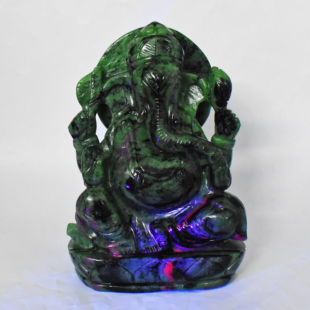 Stunning  11470.00 Cts Genuine Ruby Zoisite Hand Carved Crystal Gemstone Carving Lord Ganesha Idol