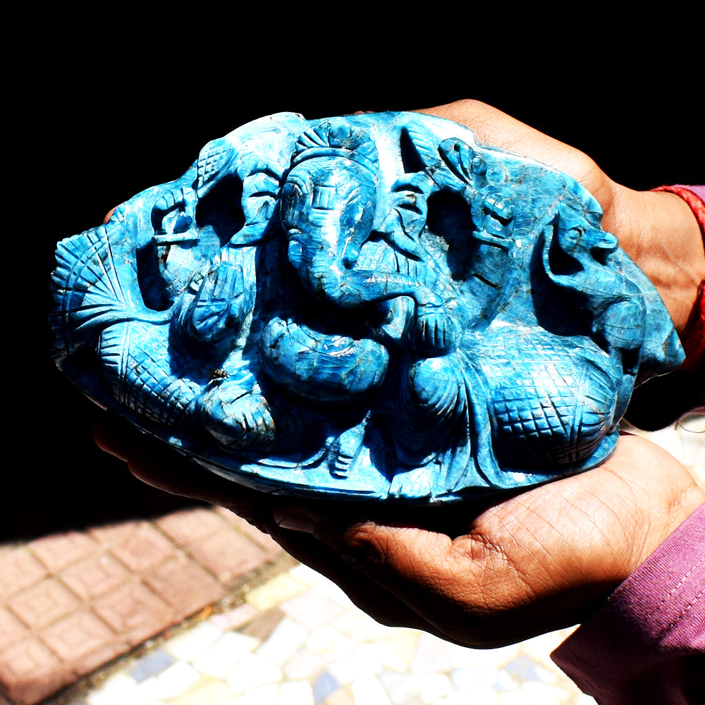 Stunning 12965.00 Cts Genuine Apatite Hand Carved Gemstone Crystal Ganesha Carving