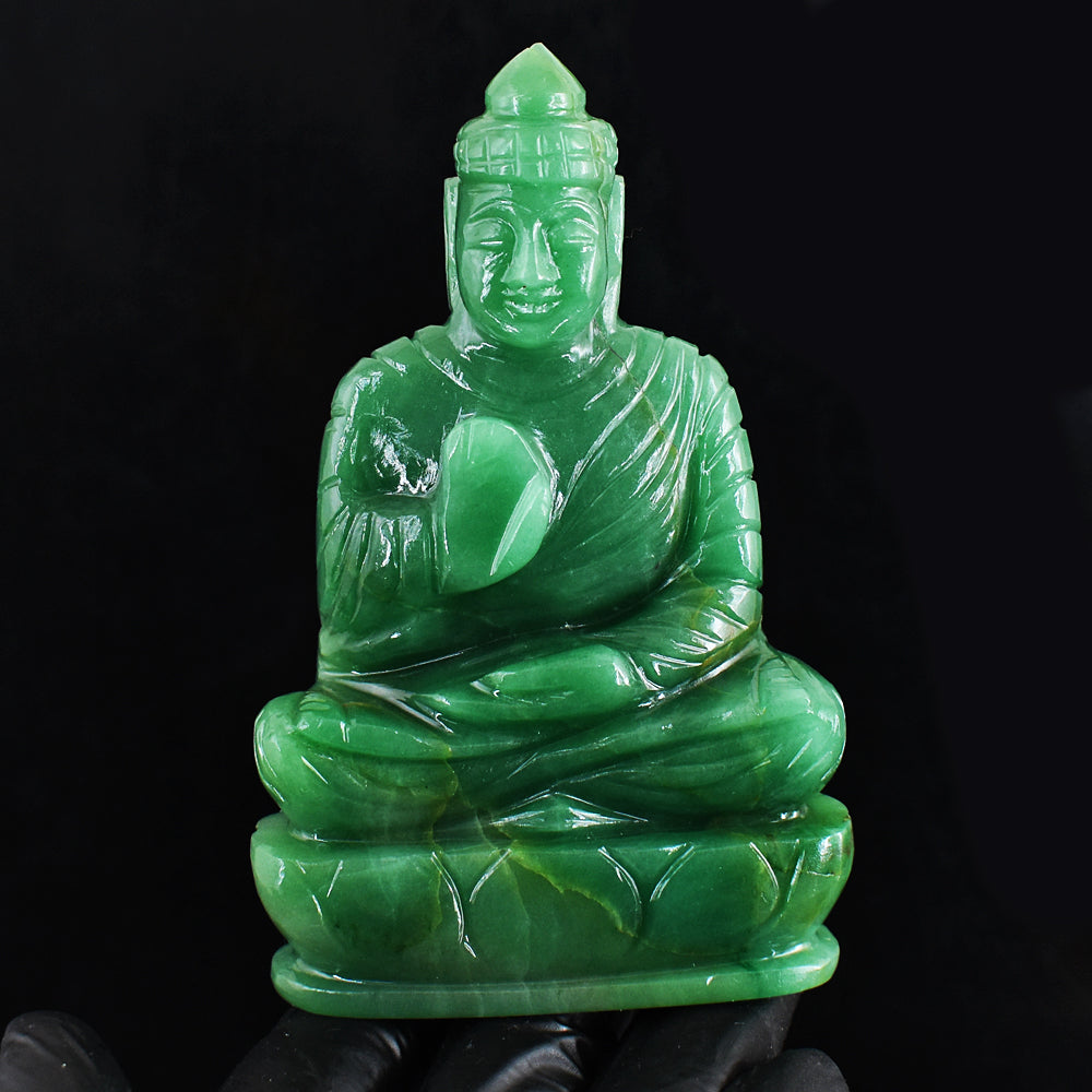 Natural 1237.00 Cts Genuine Green Aventurine Hand Carved Crystal Buddha Idol Gemstone Carving