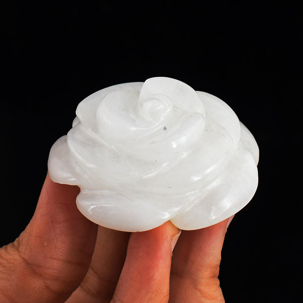 Natural  304.00 Cts Genuine White  Quartz Hand Carved Crystal Rose Flower Carving Gemstone