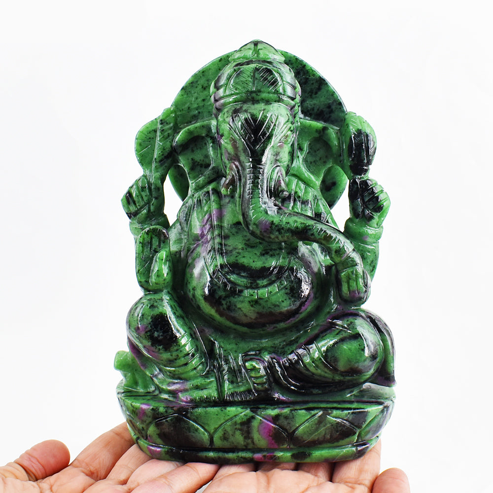 Stunning  11470.00 Cts Genuine Ruby Zoisite Hand Carved Crystal Gemstone Carving Lord Ganesha Idol