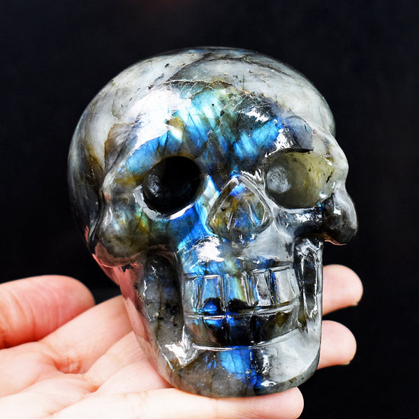 Exclusive 2616.00 Cts Genuine Blue Flash Labradorite Hand Carved Crystal Skull Gemstone Carving