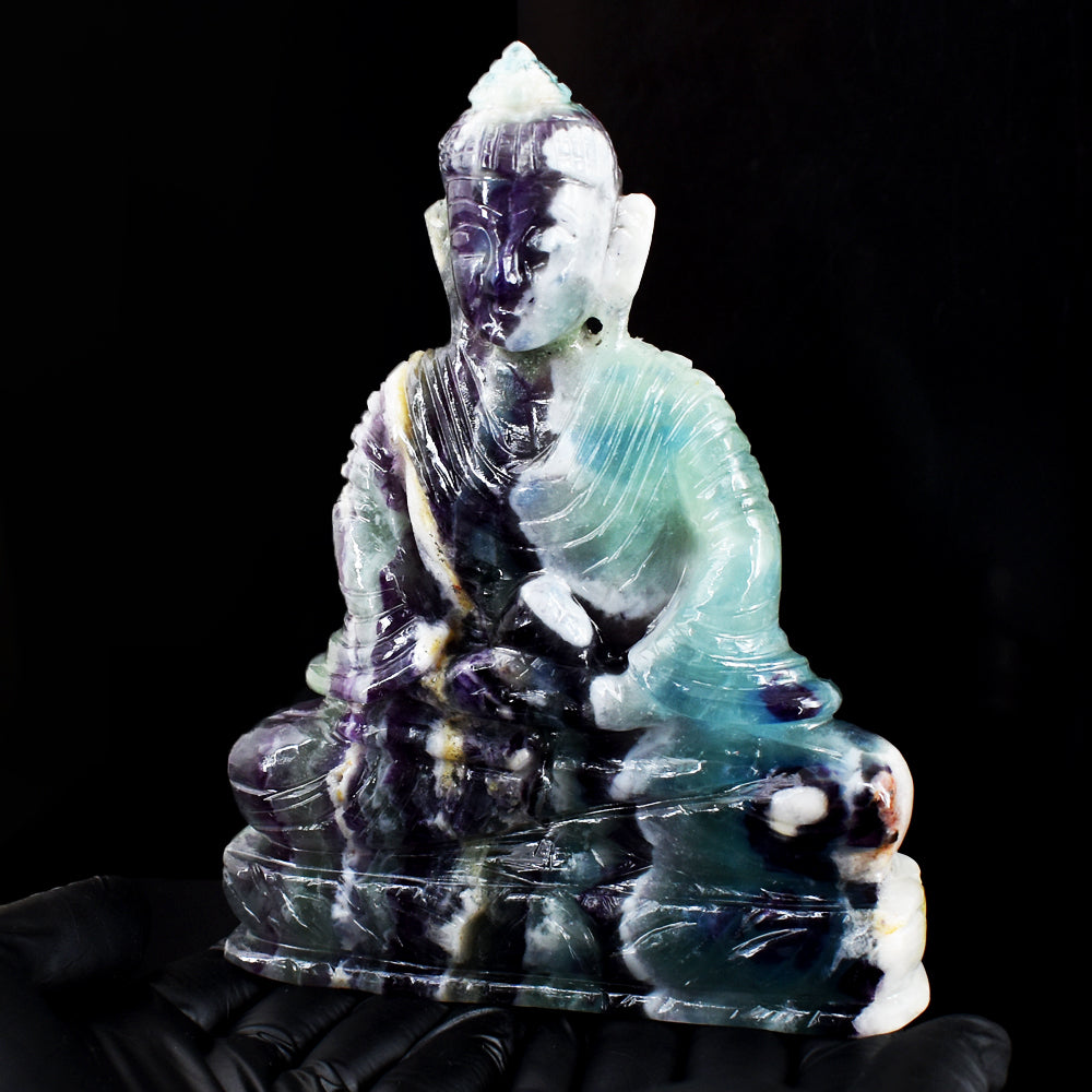 Beautiful 3304.00 Cts Genuine Multicolor Fluorite Hand Carved Crystal Gemstone Buddha Idol Carving