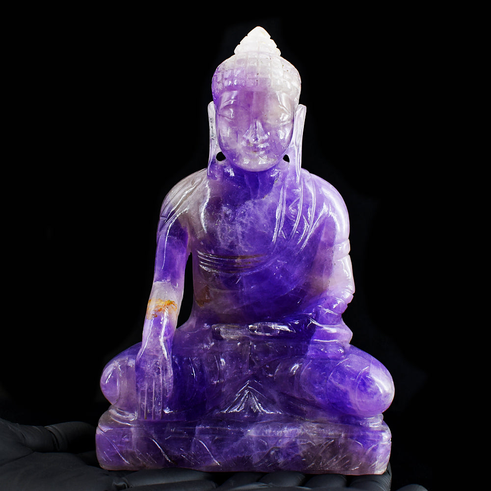 Awesome 7095.00 Cts Genuine Amethyst Hand Carved Crystal Gemstone Buddha Statue Carving