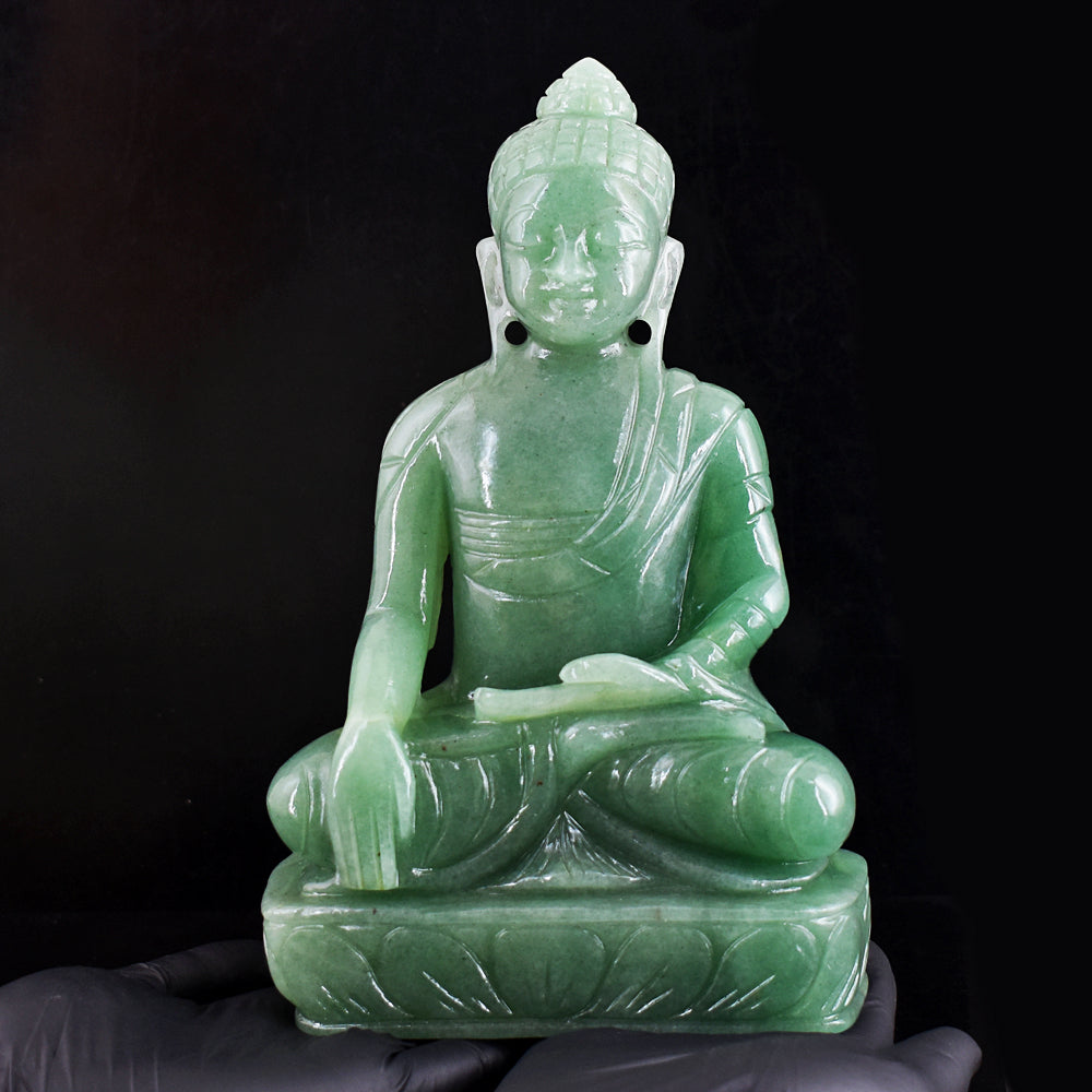 Amazing 8170.00 Cts Genuine Green Aventurine Hand Carved Buddha Statue Gemstone Carving