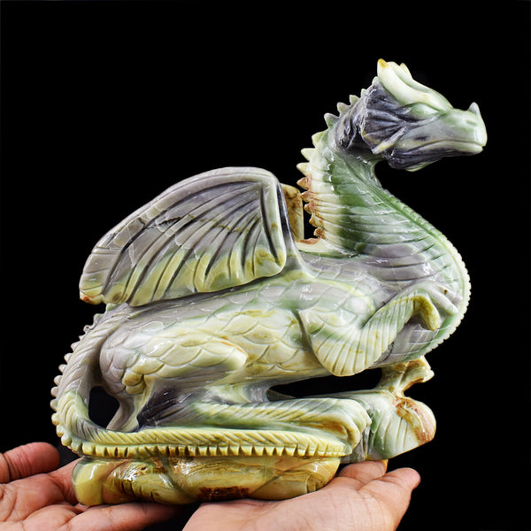 Amazing 13875.00 Cts Genuine Serpentine Hand Carved Crystal Dragon Gemstone Carving