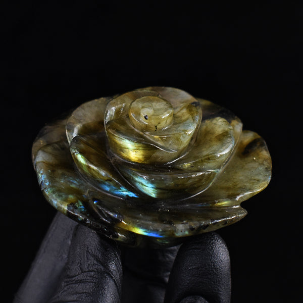 Amazing 524.00 Cts Genuine Labradorite Hand Carved Crystal Carved Rose Gemstone Carving