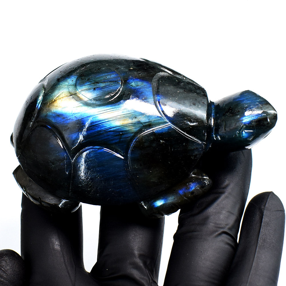 Amazing 996.00 Carats  Genuine  Blue &  Golden  Flash  Labradorite Hand Carved Crystal Gemstone Turtle Carving