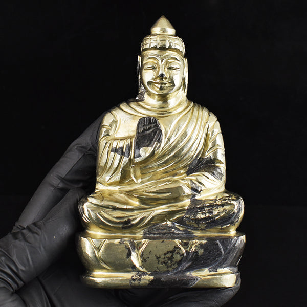 Gorgeous 2005.00 Cts Genuine Pyrite Hand Carved Crystal Gemstone Buddha Idol Carving