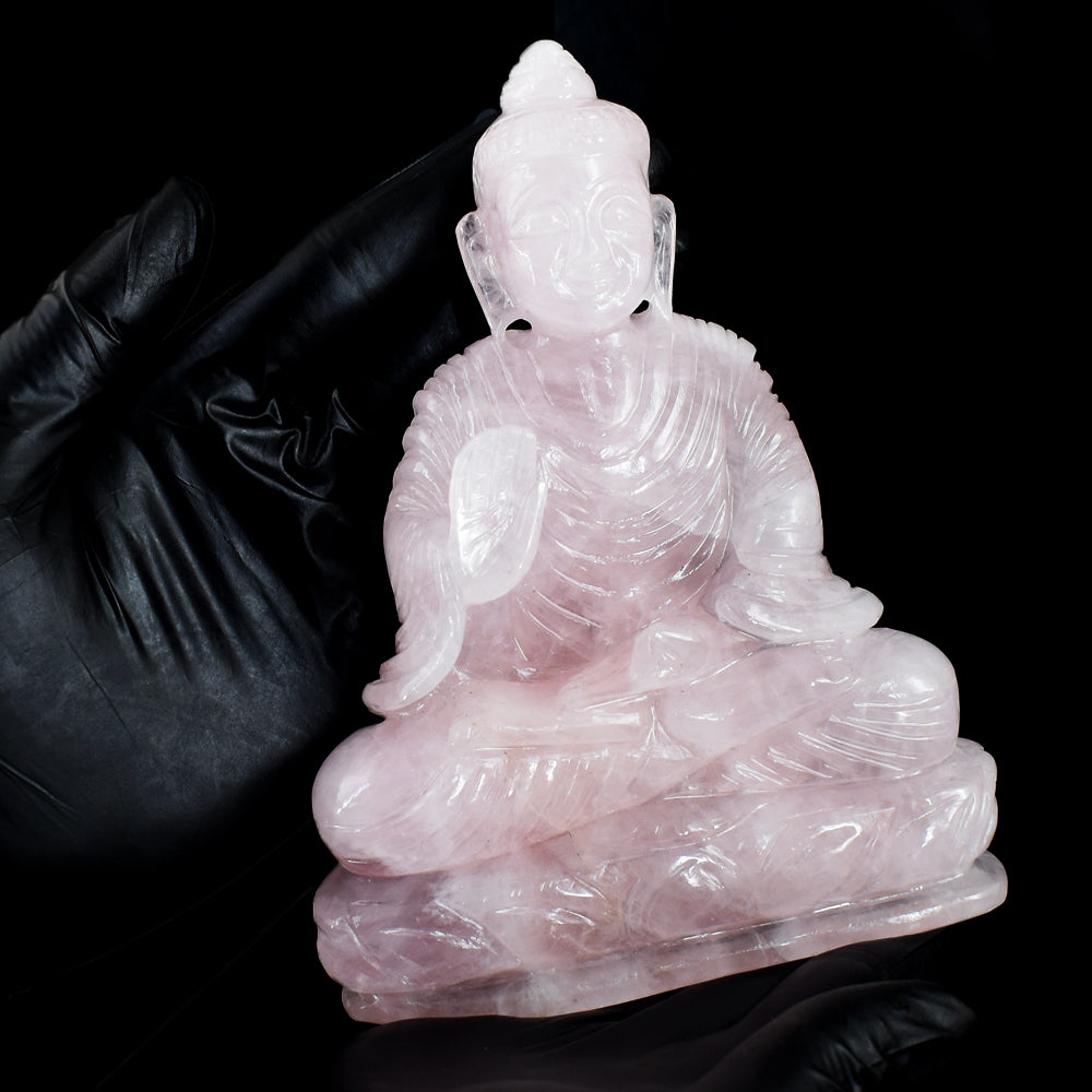 Natural 4037.00 Cts Genuine Pink Rose Quartz Hand Carved Gemstone Crystal Buddha Statue Carving