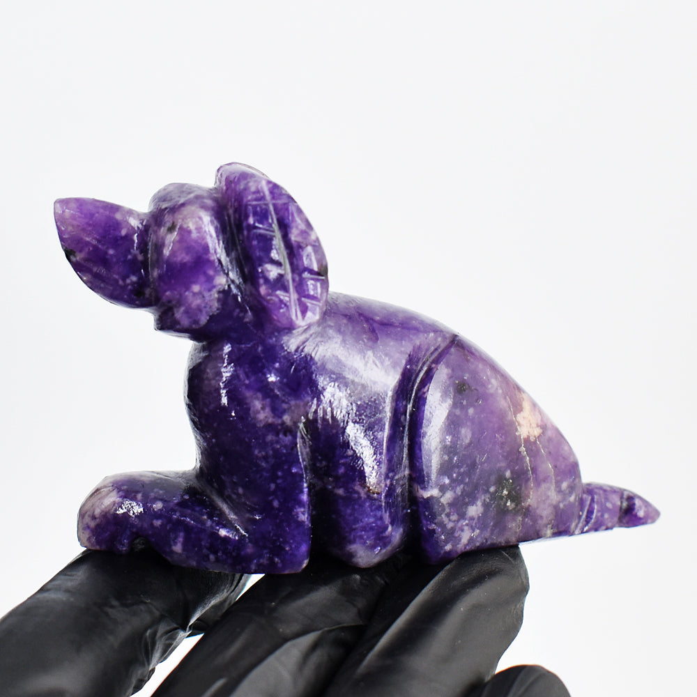 Amazing 557.00 Cts Genuine Lepidolite Hand Carved Crystal Gemstone Dog Carving