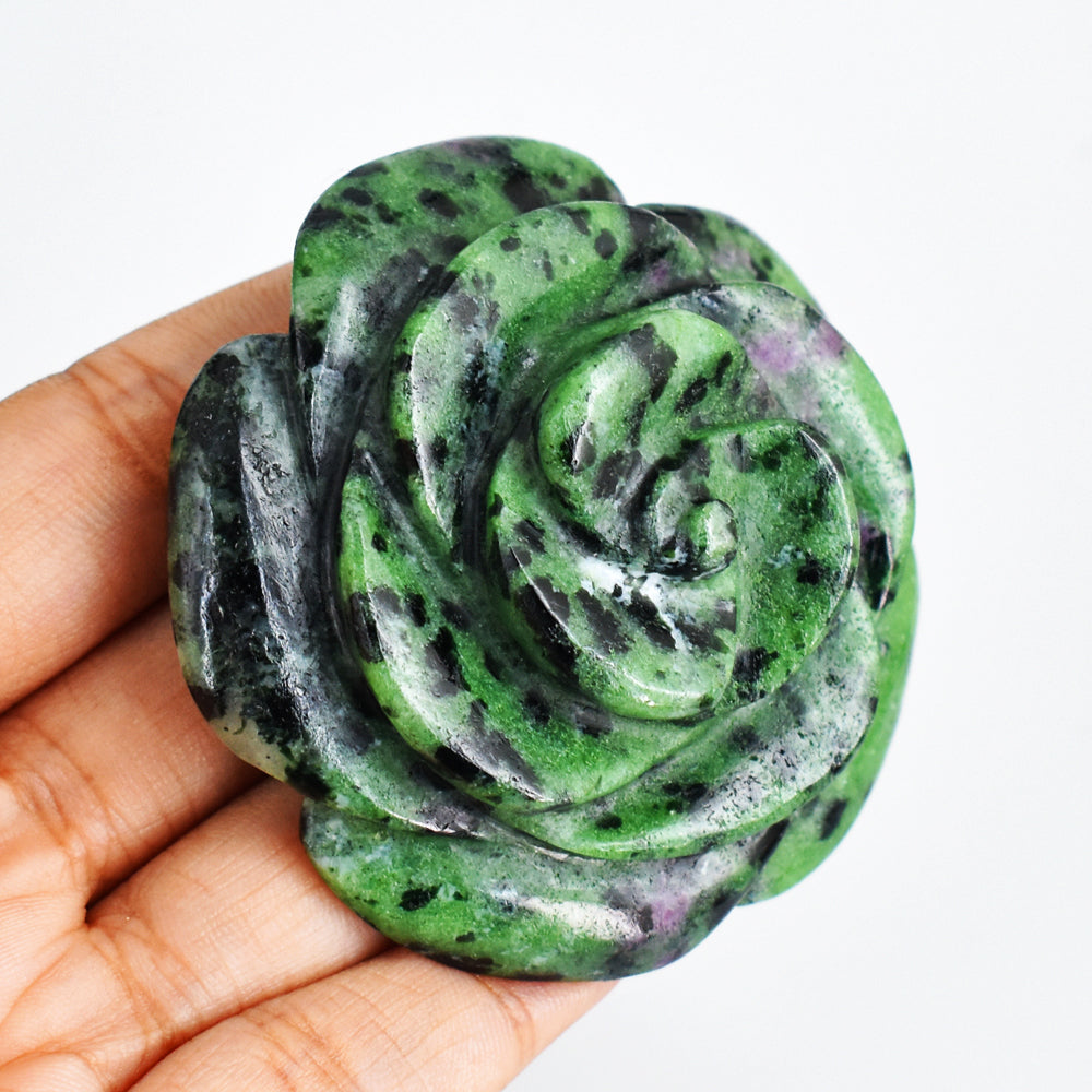 Beautiful 481.00  Carats  Genuine  Ruby Zoisite   Hand  Carved  Rose   Gemstone  Carving