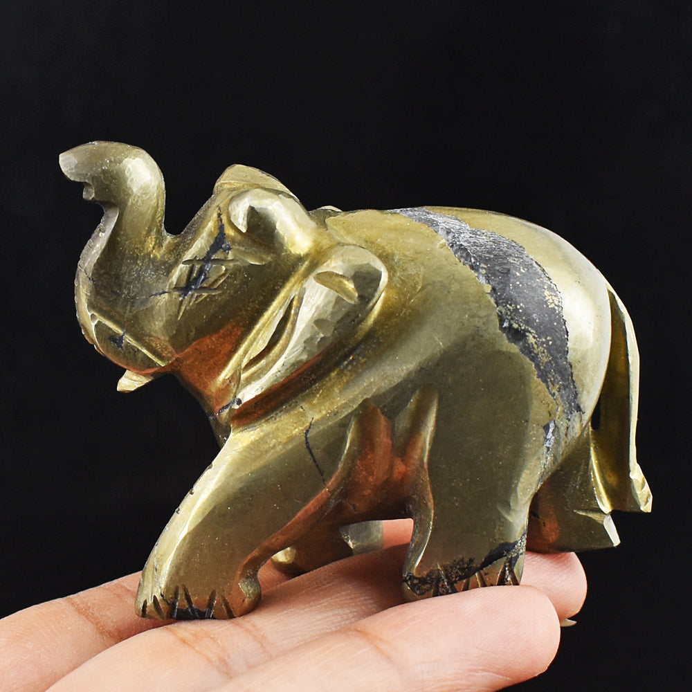 Natural 847.00 Cts Genuine Pyrite Hand Carved Crystal Gemstone Elephant Carving