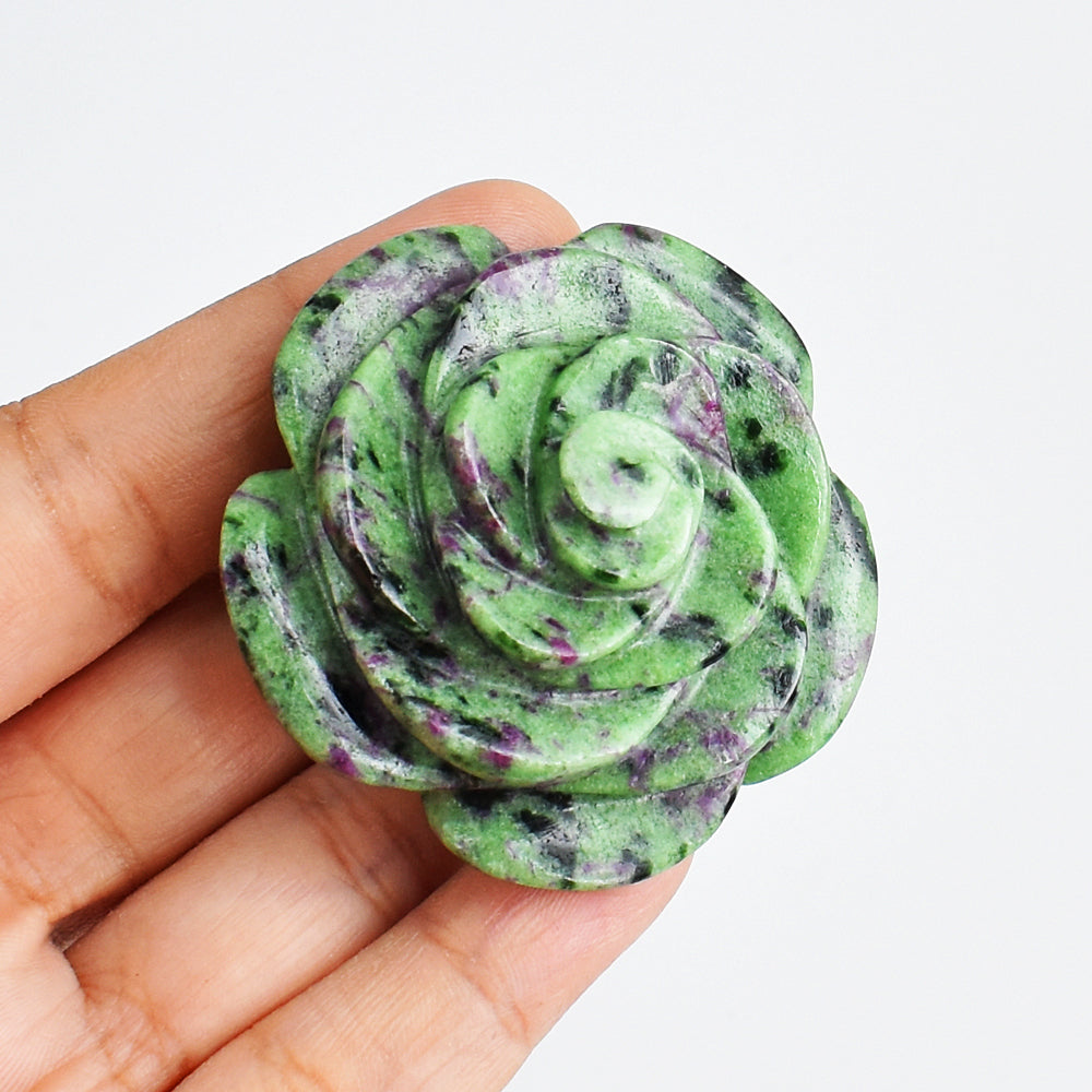 Beautiful  435.00  Carats  Genuine  Ruby Zoisite  Hand  Carved  Crystal Rose Gemstone  Carving
