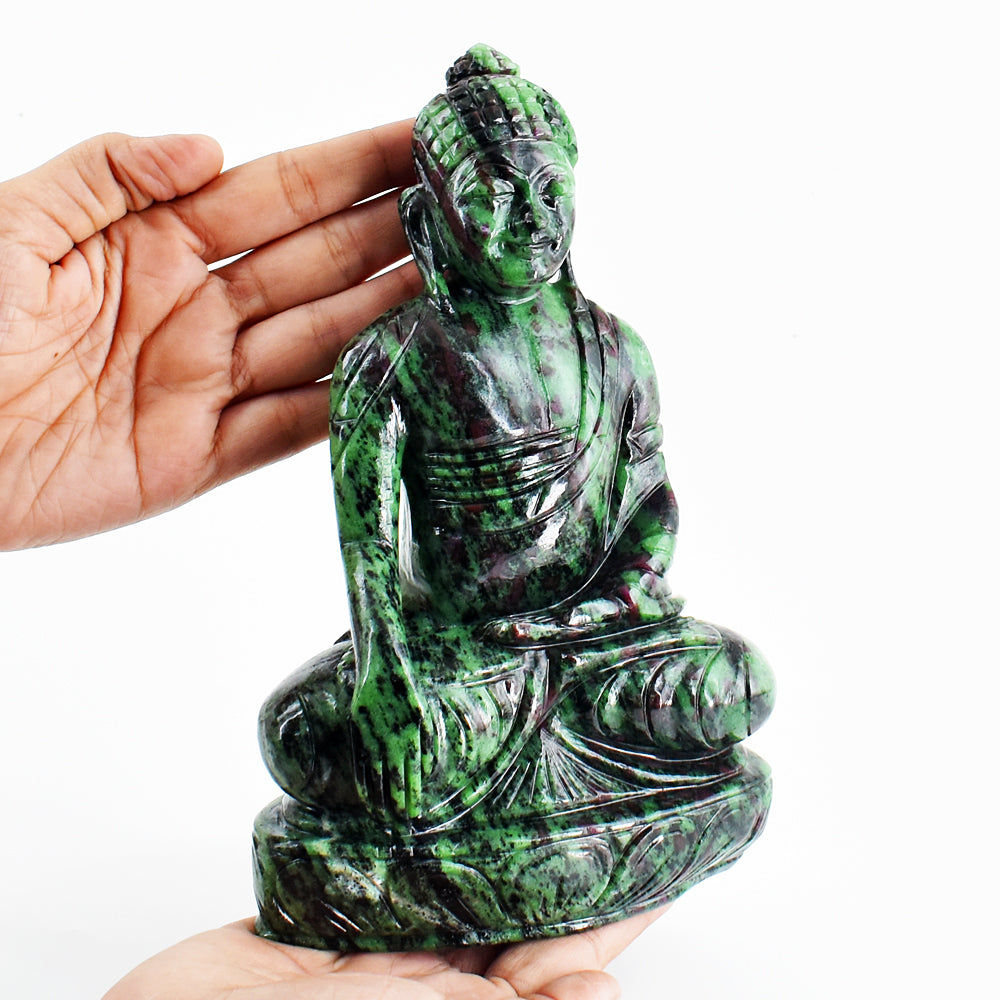 Stunning  8950.00 Cts Genuine Ruby Zoisite Hand Carved Crystal Buddha Idol Gemstone Carving