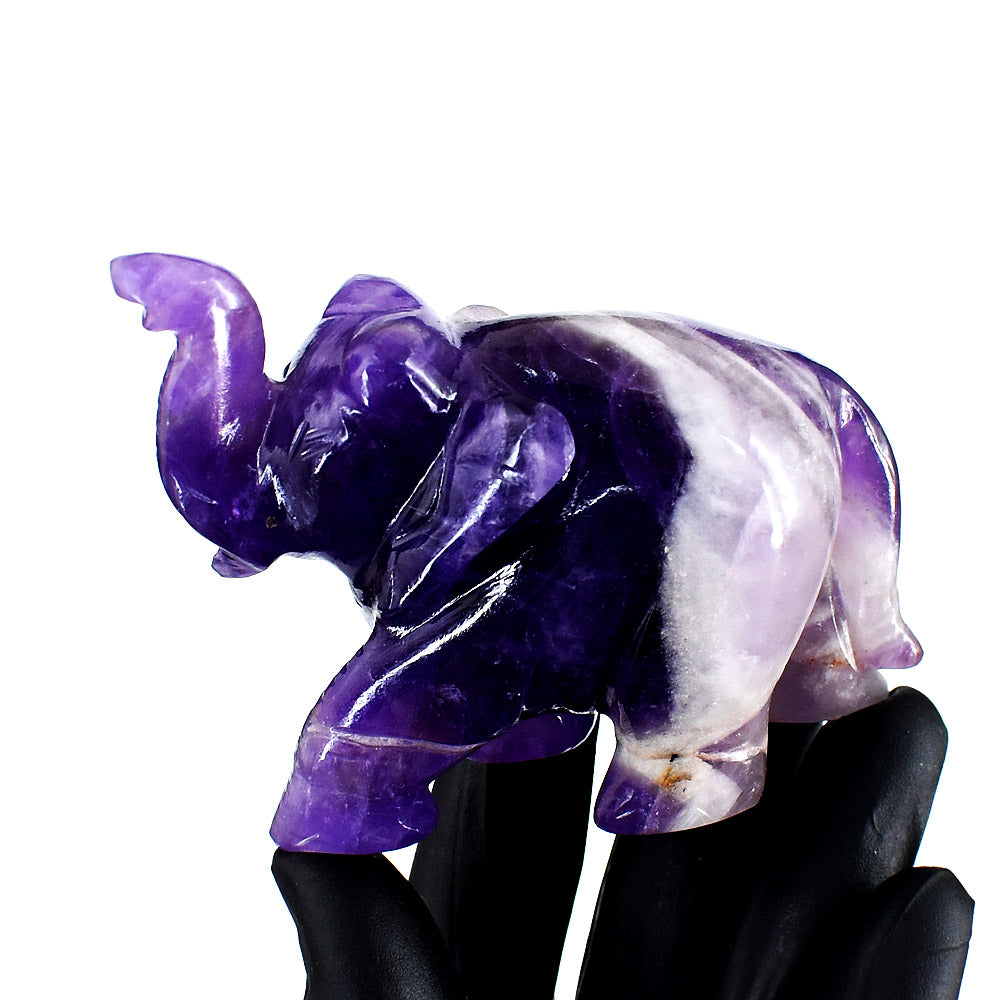 Exclusive 789.00 Carats Genuine Amethyst Hand Carved Crystal Gemstone Elephant Carving