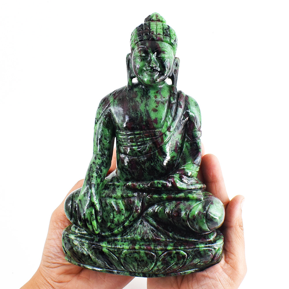 Stunning  8950.00 Cts Genuine Ruby Zoisite Hand Carved Crystal Buddha Idol Gemstone Carving