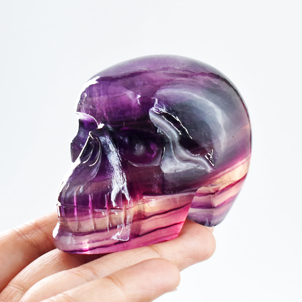 Gorgeous 1150.00 Cts Genuine Purple  Fluorite  Hand Carved  Crystal Gemstone Carving Skull