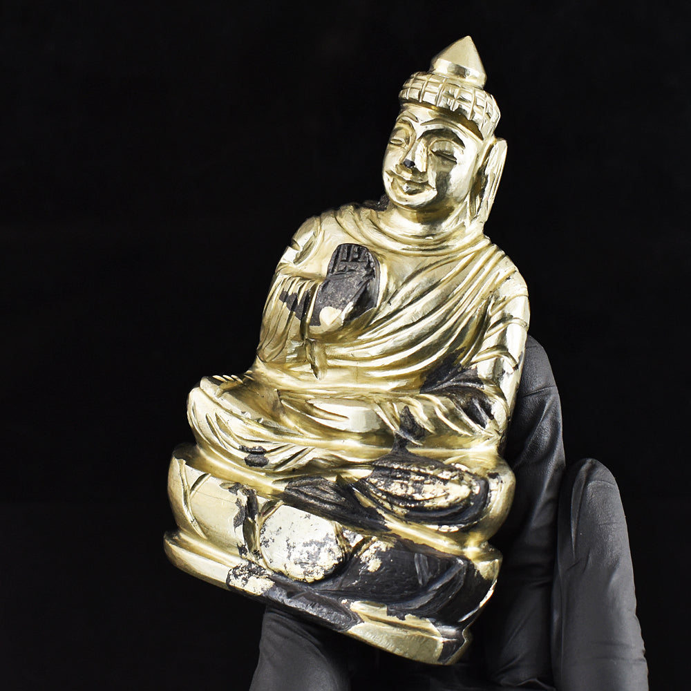 Gorgeous 2005.00 Cts Genuine Pyrite Hand Carved Crystal Gemstone Buddha Idol Carving