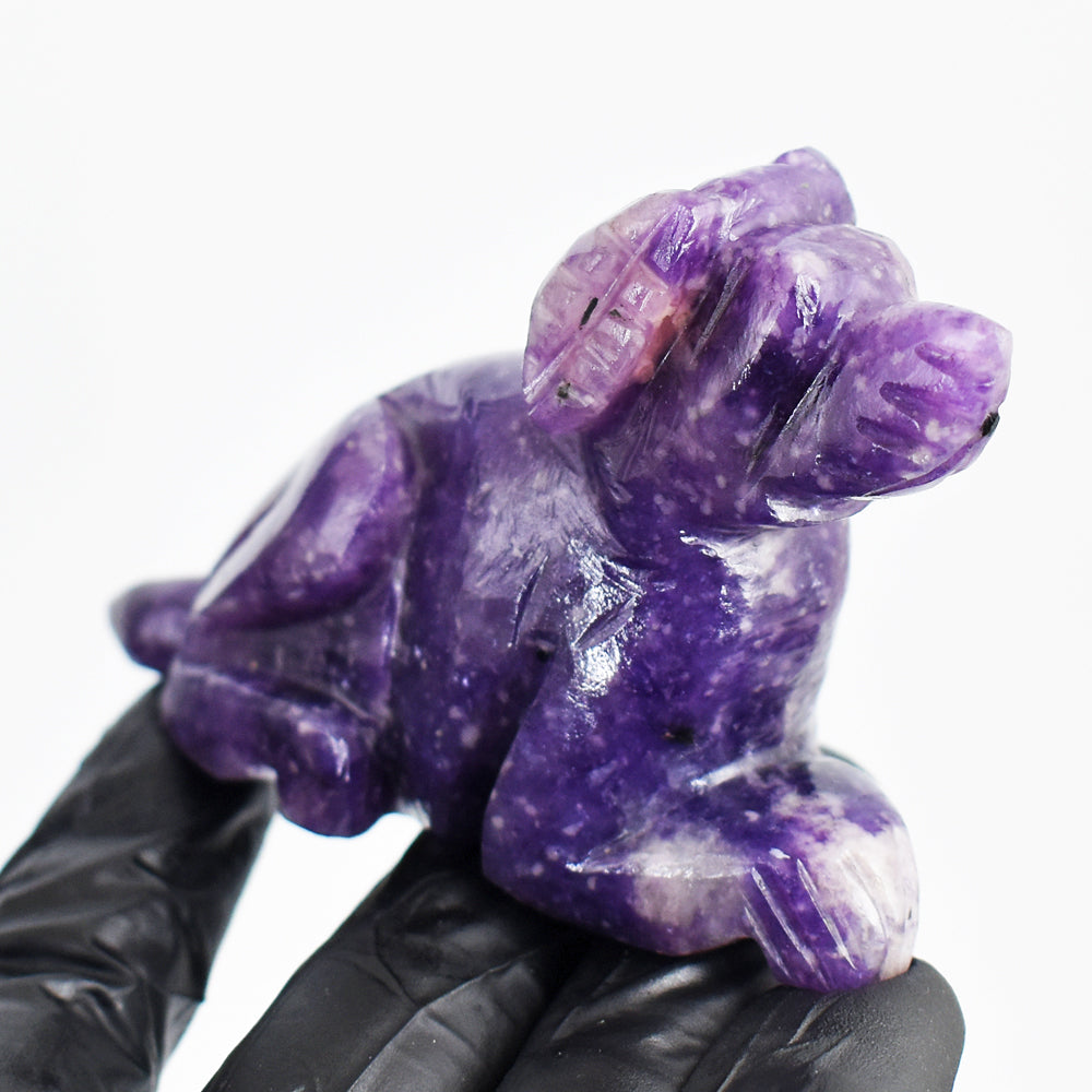 Amazing 557.00 Cts Genuine Lepidolite Hand Carved Crystal Gemstone Dog Carving