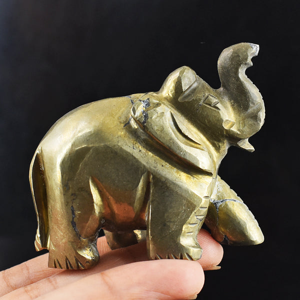 Natural 847.00 Cts Genuine Pyrite Hand Carved Crystal Gemstone Elephant Carving