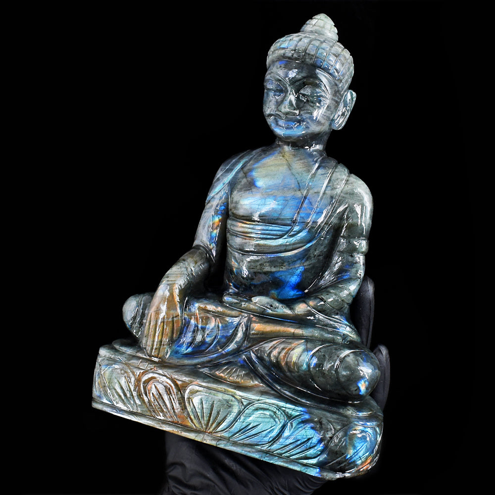 Excellent 8538.00 Cts Genuine Amazing Flash Labradorite Hand Carved Crystal Buddha Idol Gemstone Carving