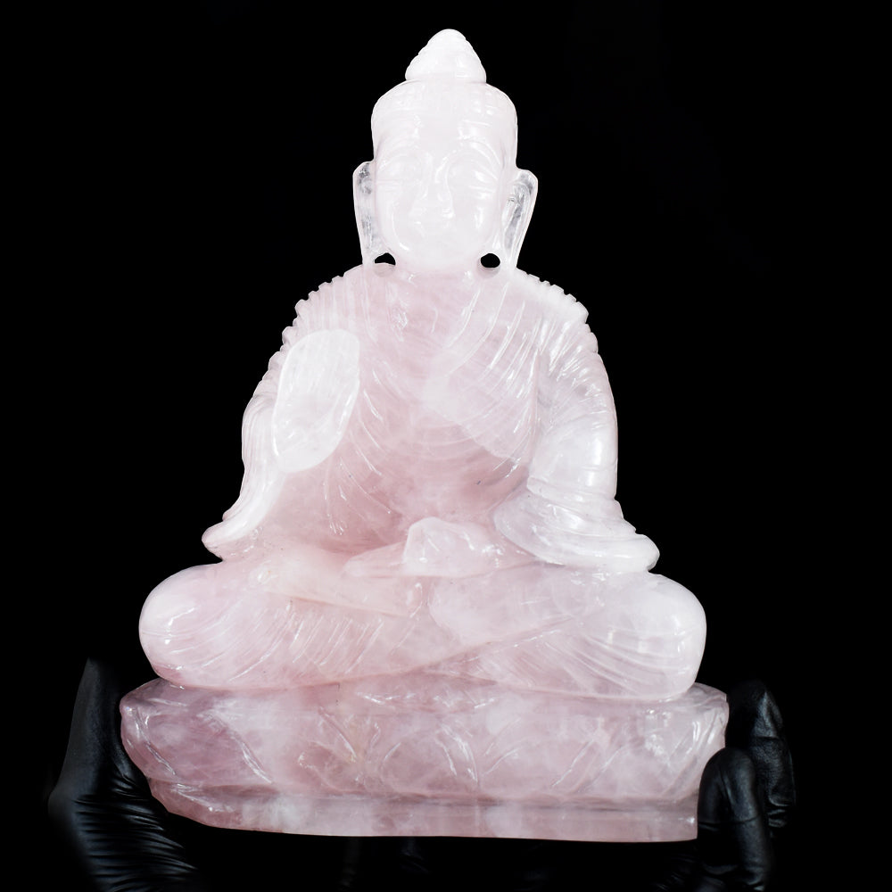 Natural 4037.00 Cts Genuine Pink Rose Quartz Hand Carved Gemstone Crystal Buddha Statue Carving