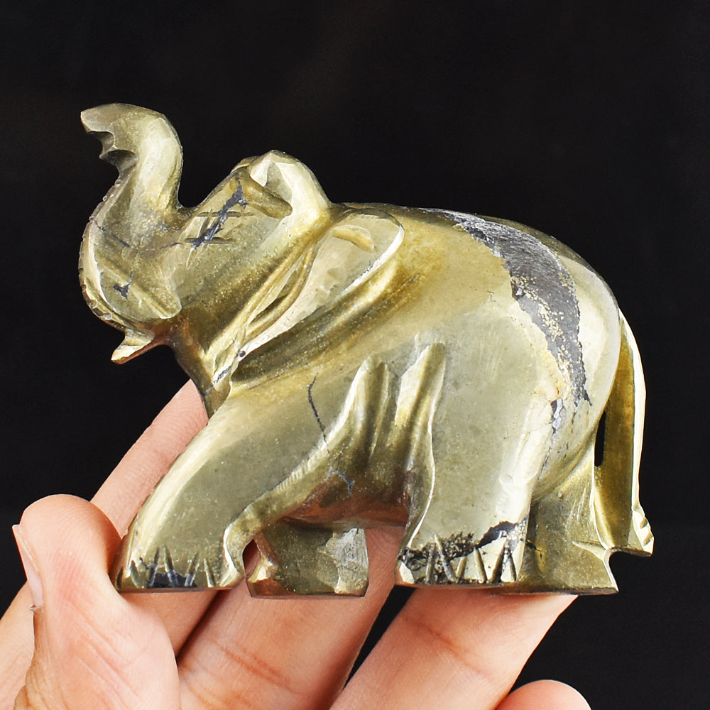 Natural 847.00 Cts Genuine Pyrite Hand Carved Crystal Gemstone Elephant Carving