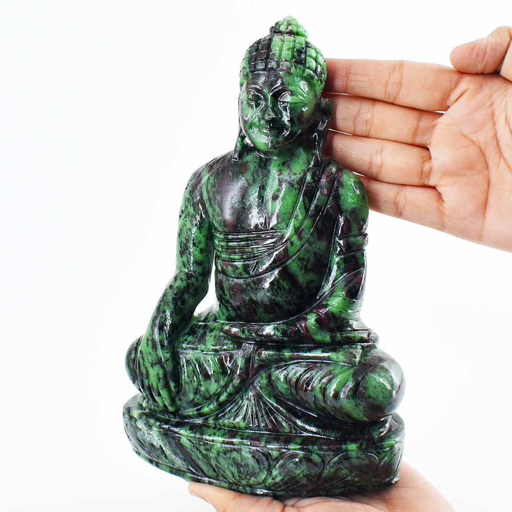 Stunning  8950.00 Cts Genuine Ruby Zoisite Hand Carved Crystal Buddha Idol Gemstone Carving