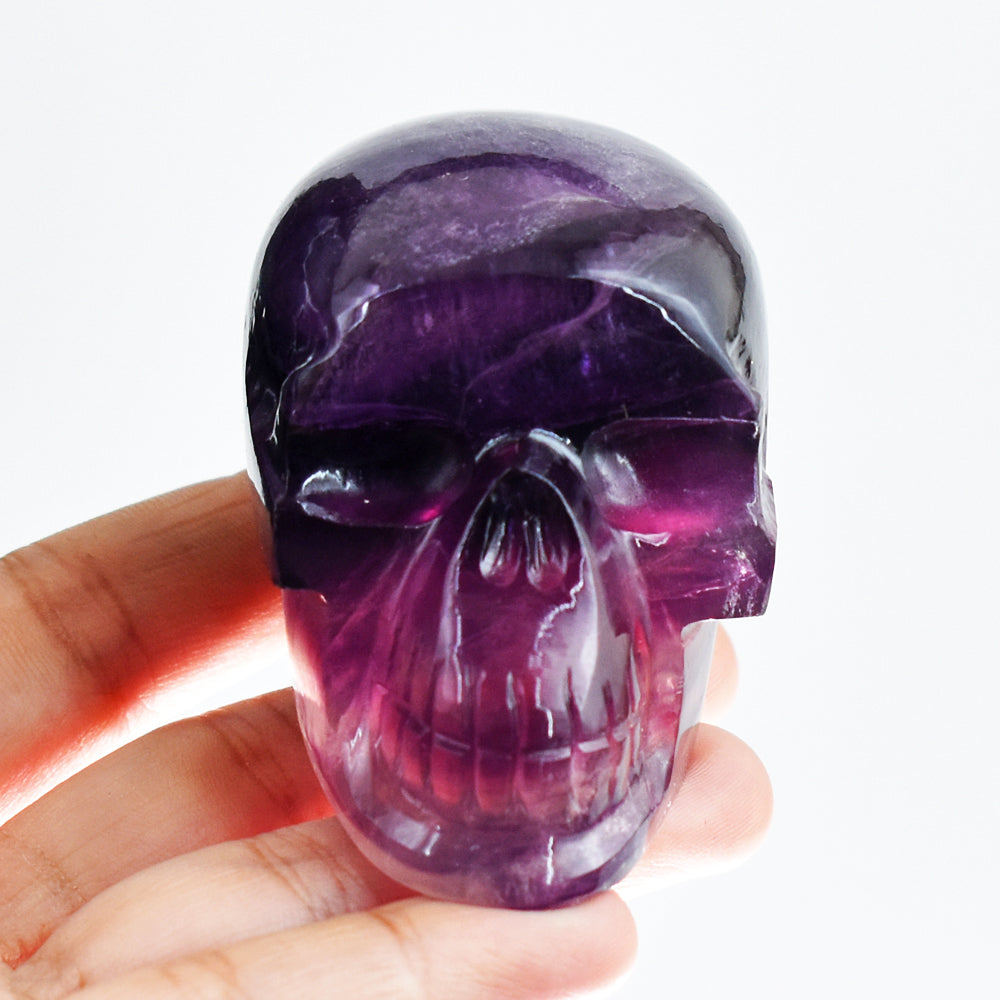 Gorgeous 1150.00 Cts Genuine Purple  Fluorite  Hand Carved  Crystal Gemstone Carving Skull