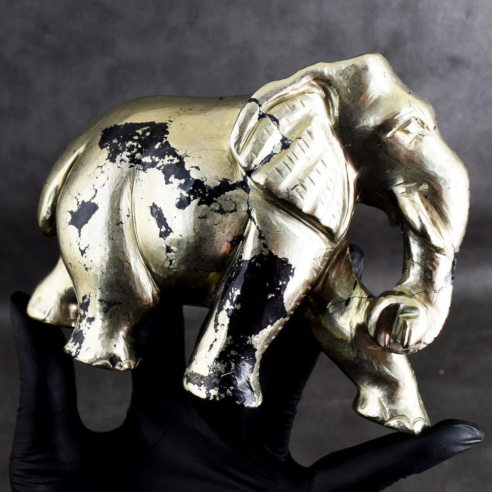 Stunning 6211.00 Cts Genuine Pyrite Hand Carved Crystal Gemstone Elephant Carving