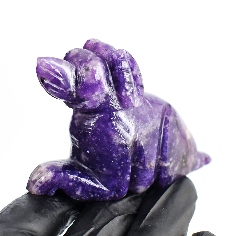 Amazing 557.00 Cts Genuine Lepidolite Hand Carved Crystal Gemstone Dog Carving