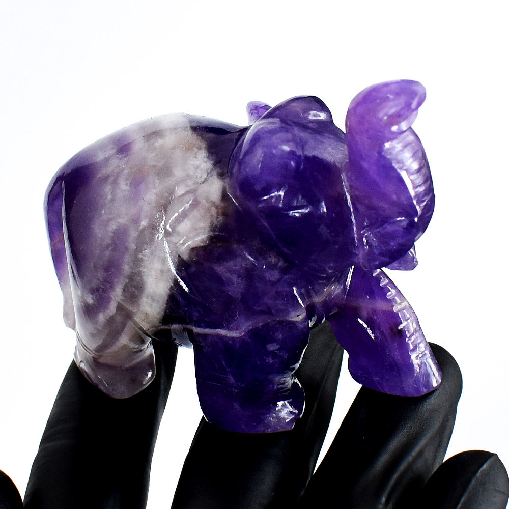 Exclusive 789.00 Carats Genuine Amethyst Hand Carved Crystal Gemstone Elephant Carving