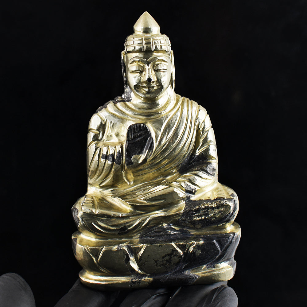 Gorgeous 2005.00 Cts Genuine Pyrite Hand Carved Crystal Gemstone Buddha Idol Carving