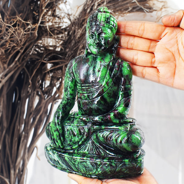 Stunning  8950.00 Cts Genuine Ruby Zoisite Hand Carved Crystal Buddha Idol Gemstone Carving