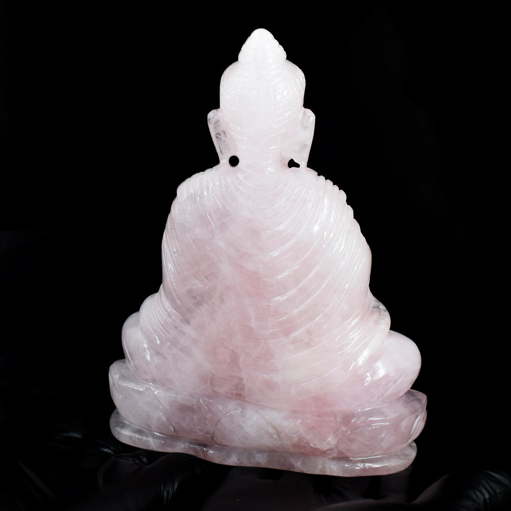 Natural 4037.00 Cts Genuine Pink Rose Quartz Hand Carved Gemstone Crystal Buddha Statue Carving