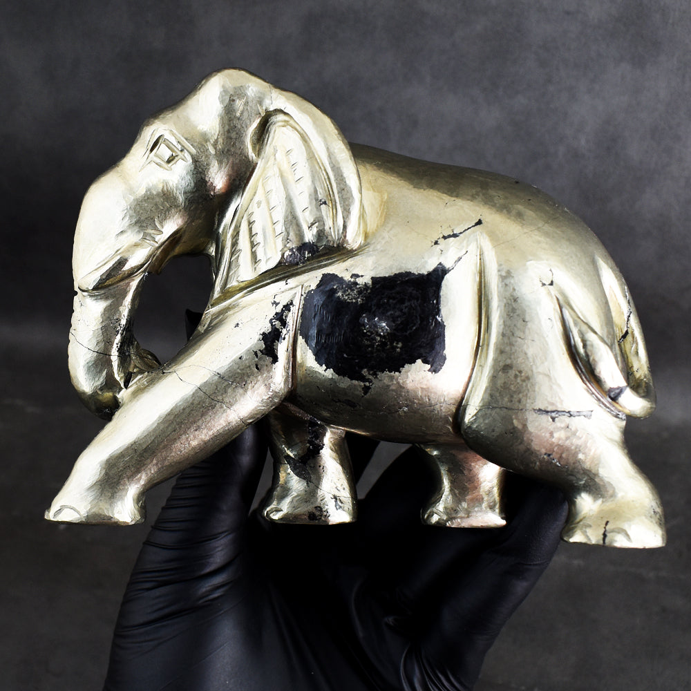 Stunning 6211.00 Cts Genuine Pyrite Hand Carved Crystal Gemstone Elephant Carving