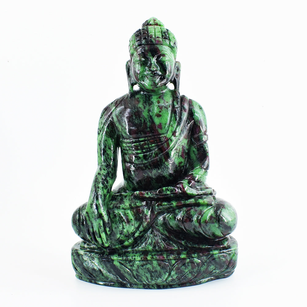 Stunning  8950.00 Cts Genuine Ruby Zoisite Hand Carved Crystal Buddha Idol Gemstone Carving