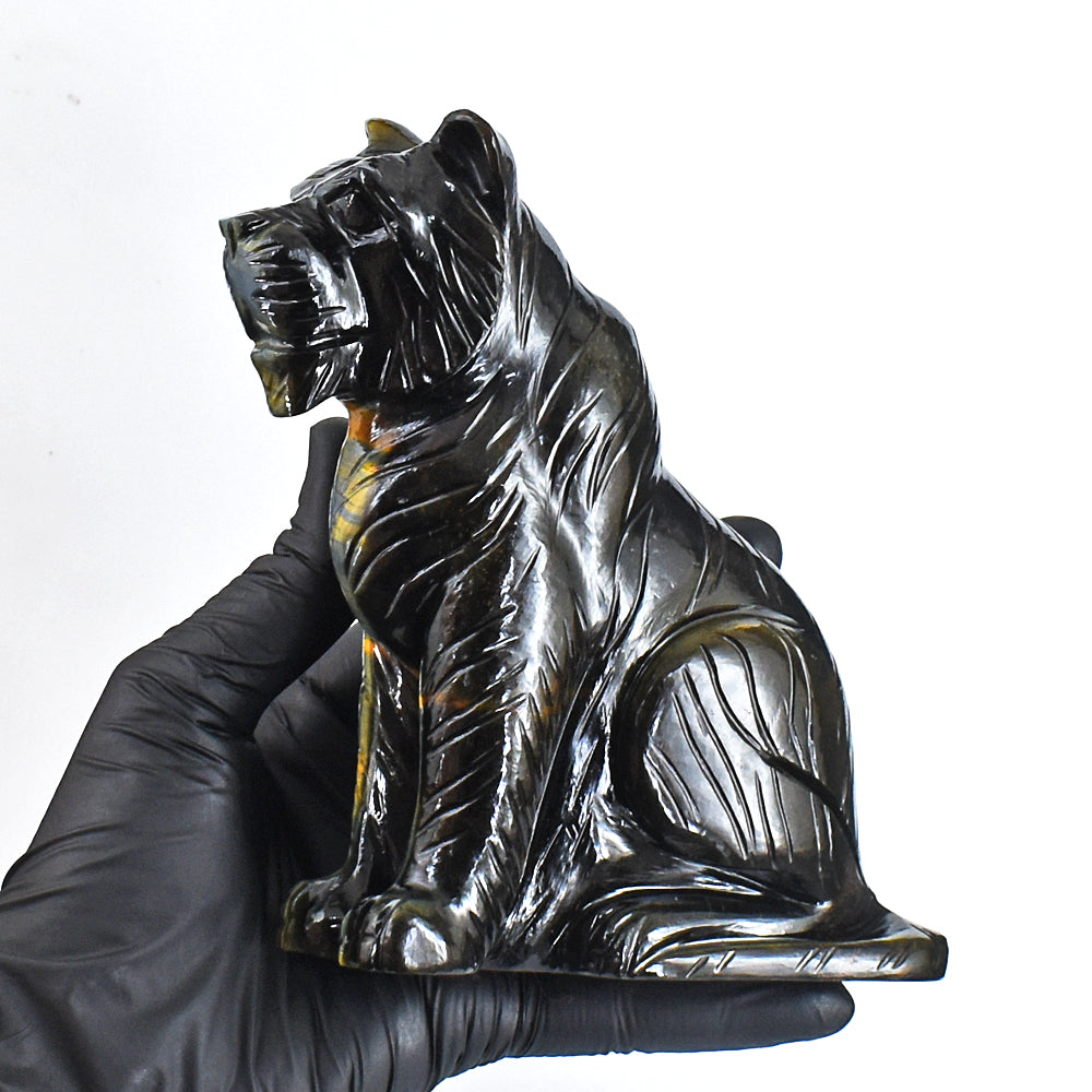 Exclusive 4272.00 Cts Genuine Tiger Eye Hand Carved Gemstone Lion Crystal Carving