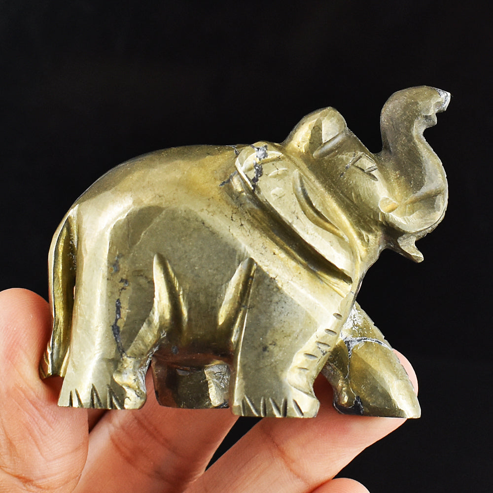 Natural 847.00 Cts Genuine Pyrite Hand Carved Crystal Gemstone Elephant Carving