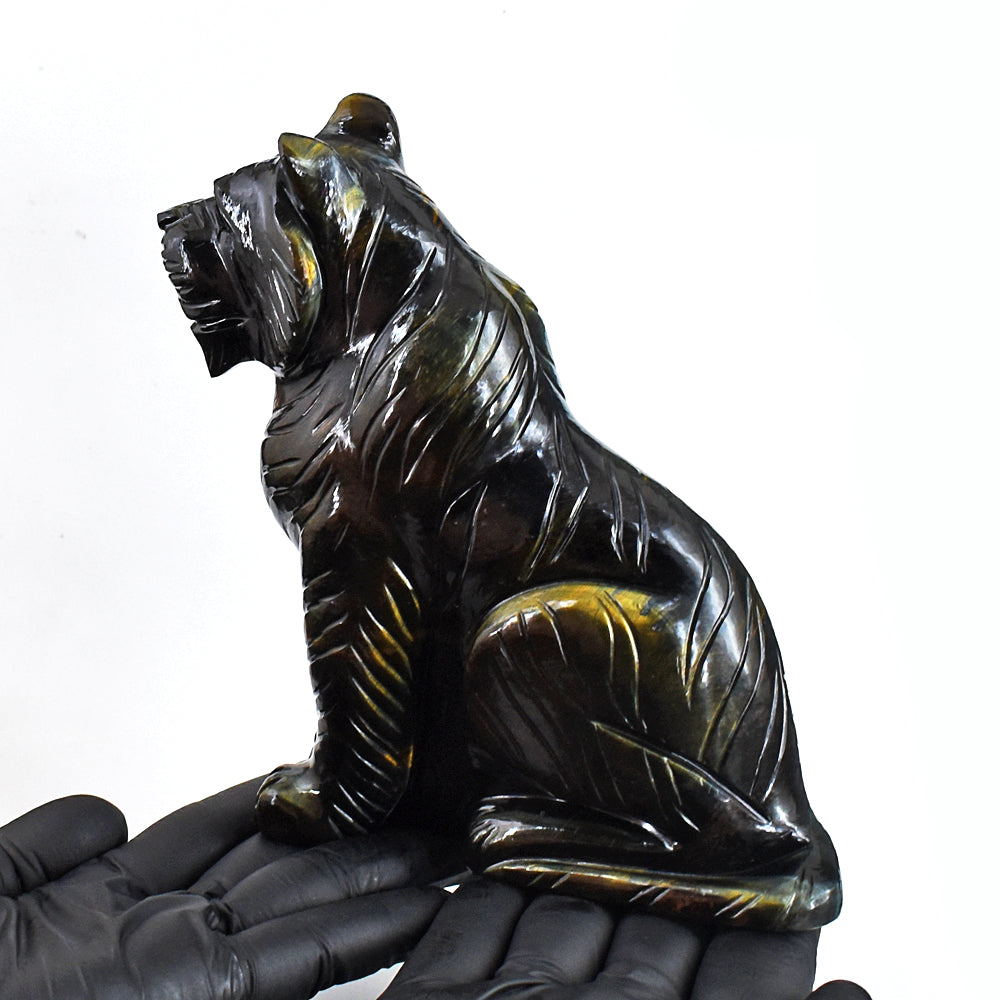 Exclusive 4272.00 Cts Genuine Tiger Eye Hand Carved Gemstone Lion Crystal Carving