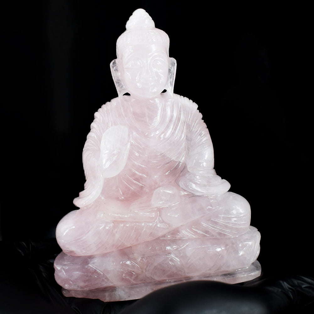 Natural 4037.00 Cts Genuine Pink Rose Quartz Hand Carved Gemstone Crystal Buddha Statue Carving