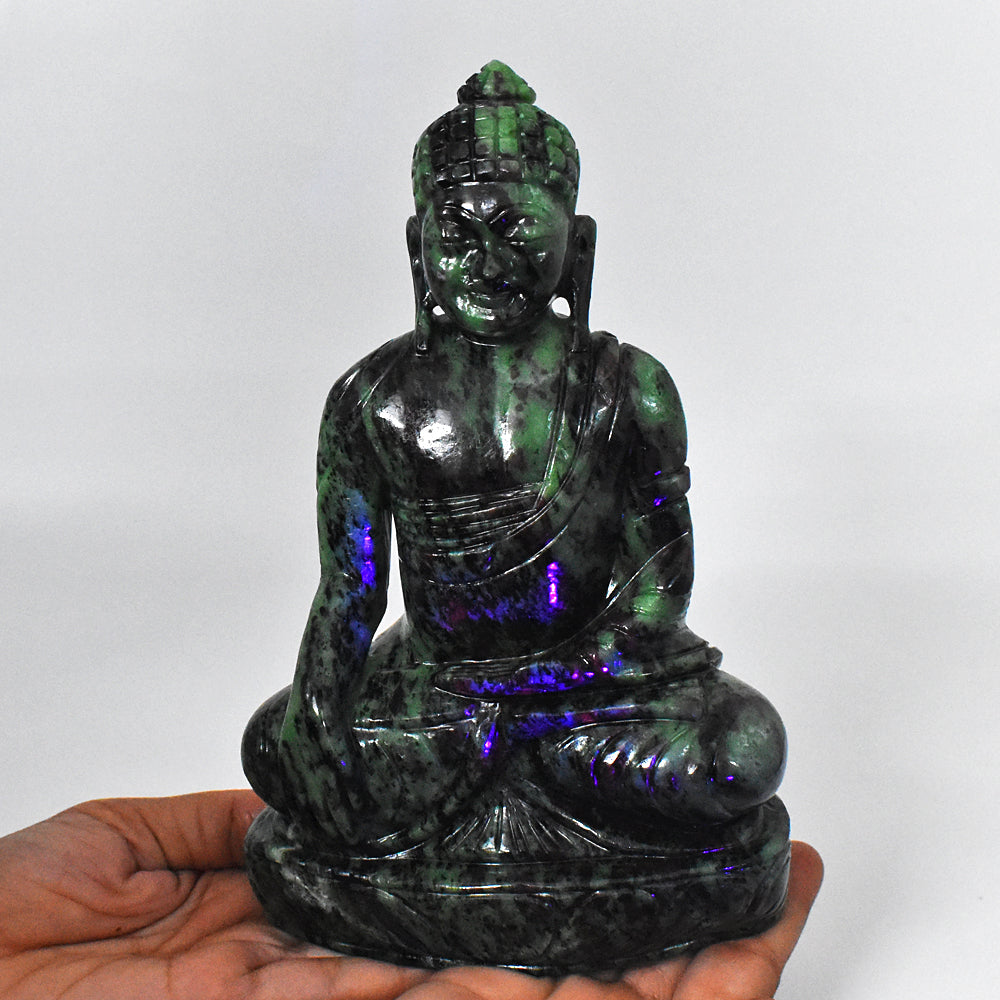 Stunning  8950.00 Cts Genuine Ruby Zoisite Hand Carved Crystal Buddha Idol Gemstone Carving