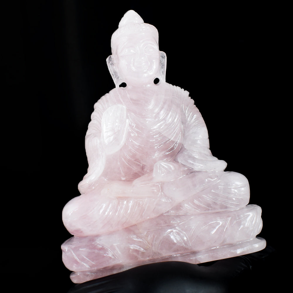 Natural 4037.00 Cts Genuine Pink Rose Quartz Hand Carved Gemstone Crystal Buddha Statue Carving