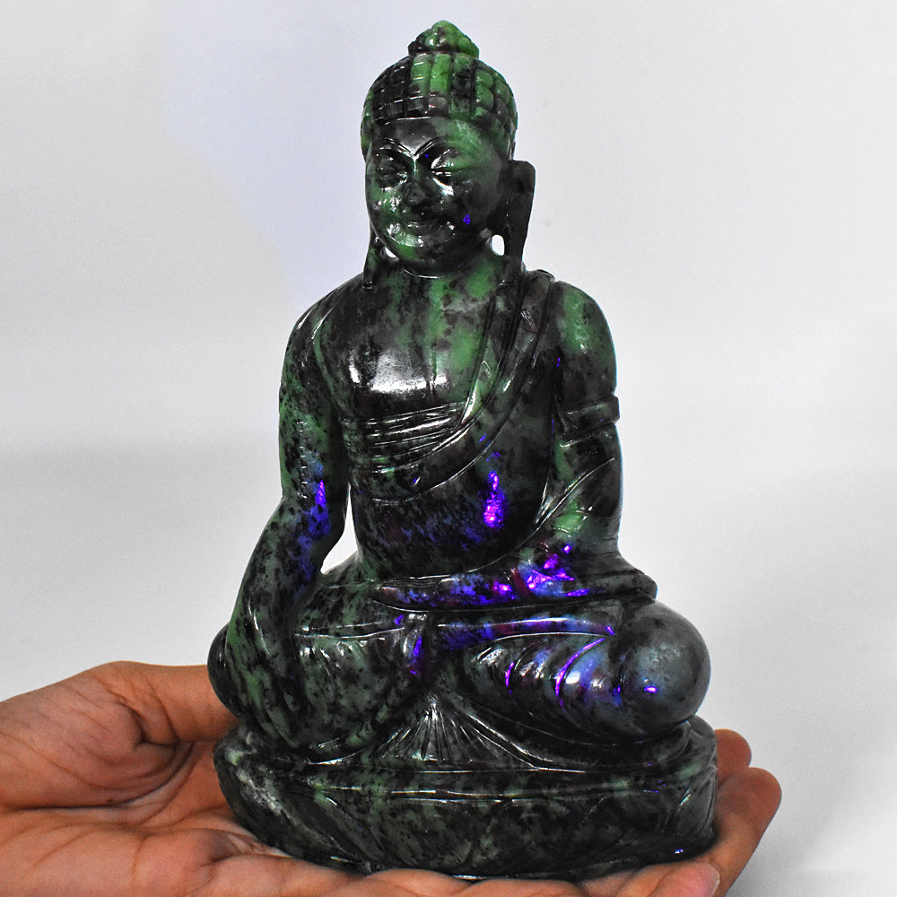 Stunning  8950.00 Cts Genuine Ruby Zoisite Hand Carved Crystal Buddha Idol Gemstone Carving